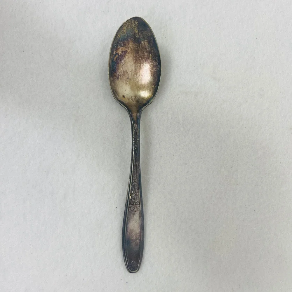 Vintage Silver Plated Teaspoon Floral Relief Pattern Tarnished Antique 6 Inch